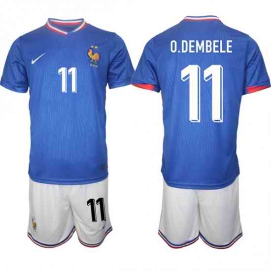 Men France 11 Ousmane Dembl Blue 2024 25 Home Soccer Jersey Suit